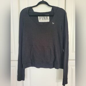 Victoria's Secret PINK Black Knit Hoodie with Front Pocket, Size Small